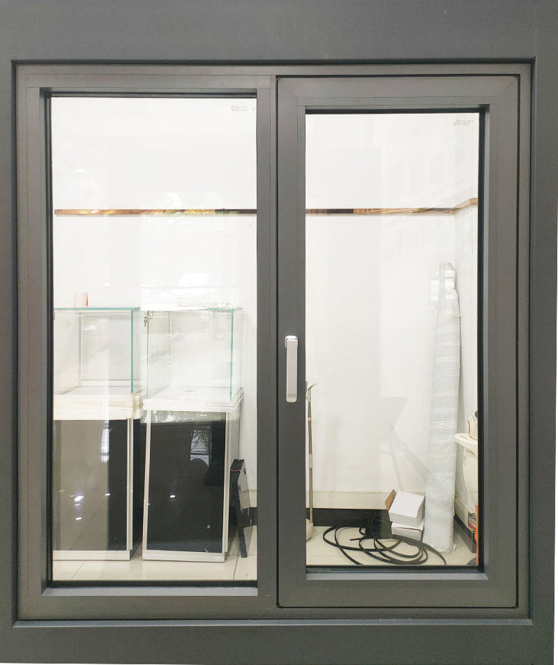 Rothnow® Aluminum 50 Series Casement Window for apartment, black finish, 1000mm x 1000mm, with open casement design.