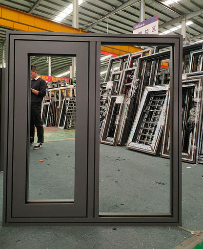 Black Rothnow aluminum 50 Series casement window with 1000mm x 1000mm dimensions for apartments, showing the window frame and glass.