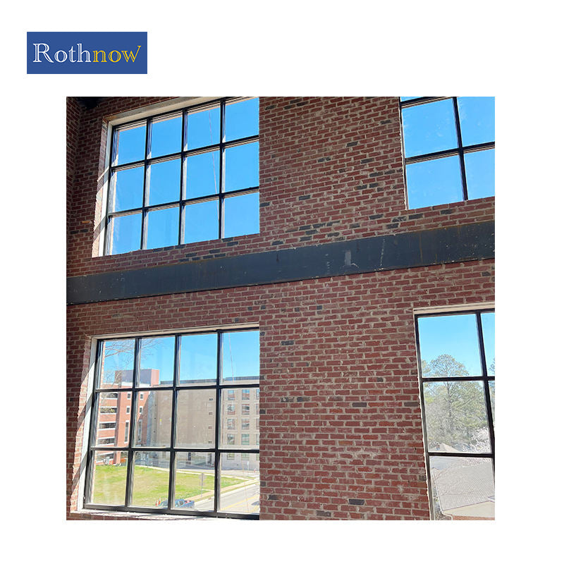 Rothnow® Aluminum 50 Series fixed window with black lattice decoration, 1000mm wide by 1000mm high, showcasing modern window design.