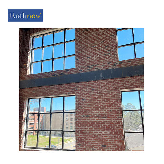 Rothnow® Aluminum 50 Series fixed window with black lattice decoration, 1000mm wide by 1000mm high, showcasing modern window design.