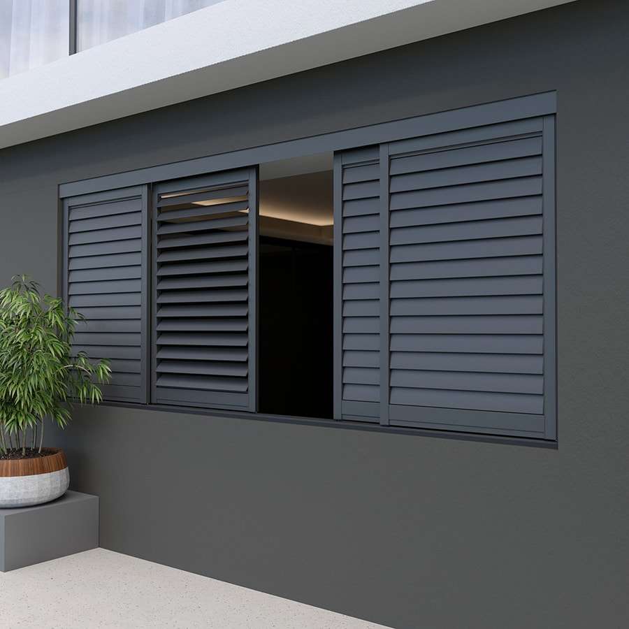 Rothnow® Aluminum Window 50 Series Louver Window, black finish, 1000mm wide by 1000mm high with 150mm width frame, modern design.