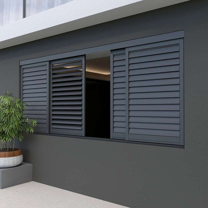 Rothnow® Aluminum Window 50 Series Louver Window, black finish, 1000mm wide by 1000mm high with 150mm width frame, modern design.