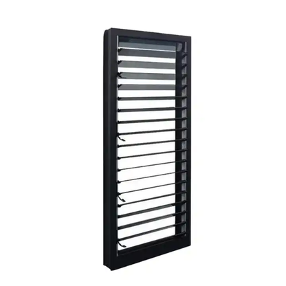 Rothnow® aluminum window 50 series fixed louver window with black frame, 1000mm wide and 1000mm high, modern louver design