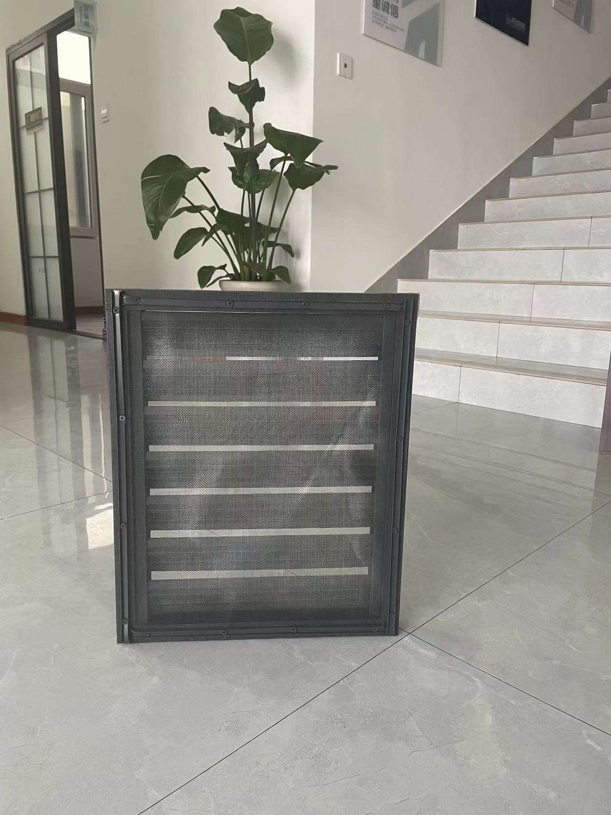 Rothnow® Aluminum Window 50 Series fixed louver window with black frame, 1000mm W x 1000mm H, showcasing sleek, modern design.