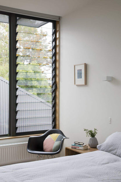 Rothnow® Aluminum Window 50 Series Louver Window with black frame and glass louvers, 1000mm W x 1000mm H, sleek modern design