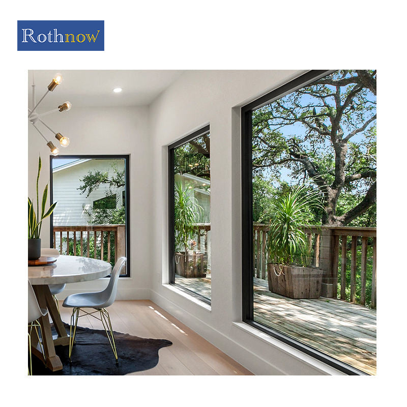 Rothnow® Aluminum Window 50 Series oversized fixed window, 1000mm W x 1000mm H, black frame, modern design for natural light.