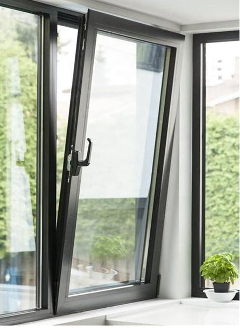 Rothnow® Aluminum 50 Series Tilt & Turn Window in black, 1000mm wide by 1000mm high, with open tilt and turn design.