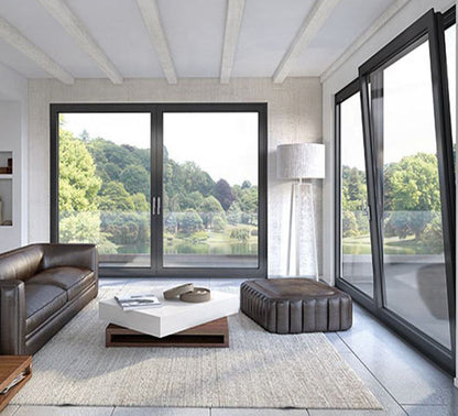 Rothnow® Aluminum 50 Series Tilt & Turn Window in black, with open tilt and turn mechanism, 1000mm wide by 1000mm high.