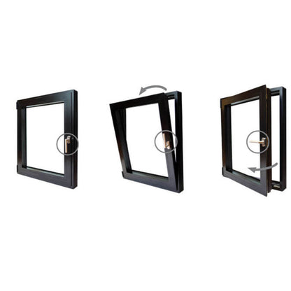 Rothnow® Aluminum Window 50 Series tilt and turn window in black, with 1000mm width and height, featuring a sleek modern design.