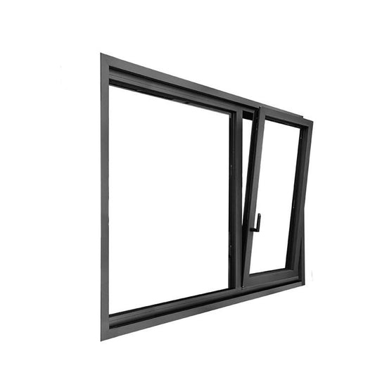Rothnow® aluminum 50 Series tilt and turn window in black, with open tilt and turn sash, designed for modern home ventilation.