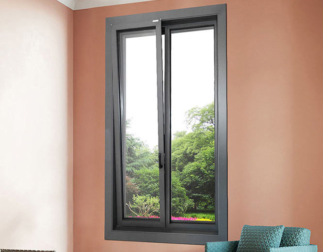 Rothnow® Aluminum 50 Series Tilt & Turn Window in black, showing the sleek black frame and open tilt-and-turn functionality.