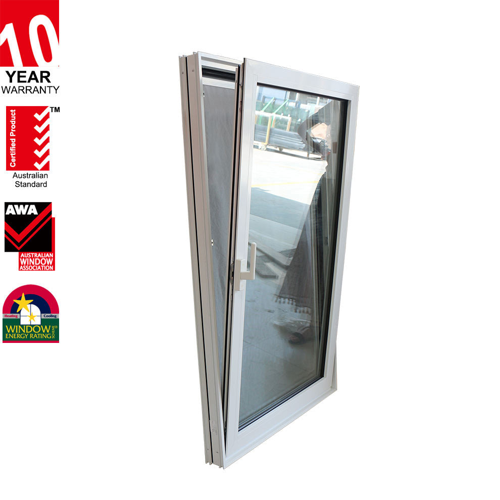 Rothnow® Aluminum Window 50 Series tilt & turn window with wood grain pattern, black frame, 1000mm wide by 1000mm high.