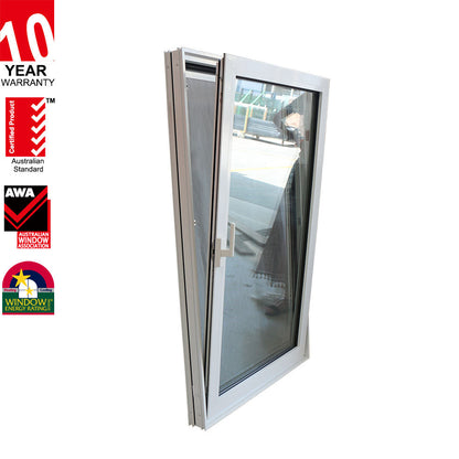 Rothnow® Aluminum Window 50 Series tilt & turn window with wood grain pattern, black frame, 1000mm wide by 1000mm high.