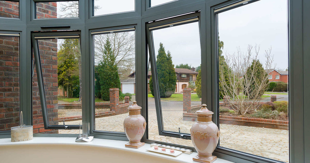 Black Rothnow Aluminum 55 Series Awning Window, 1000mm W x 1000mm H, with openable window pane and sleek frame design