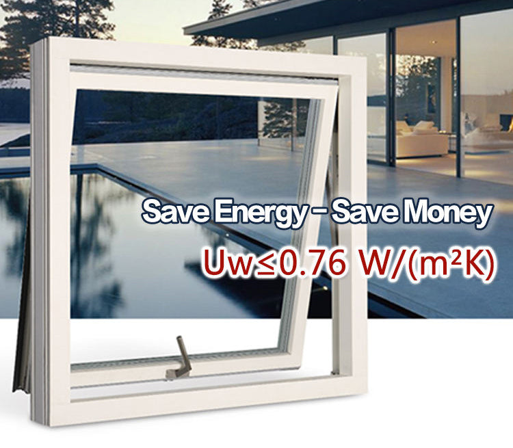 Rothnow aluminum 55 Series awning window with black frame, thermal break, 1000mm W x 1000mm H, for natural light and ventilation.