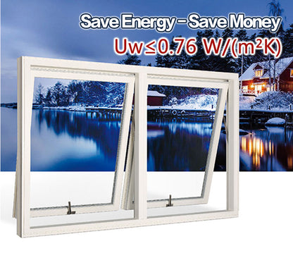 Rothnow® Aluminum 55 Series Awning Window with thermal break, black finish, 1000mm wide by 1000mm high window with open awning style.
