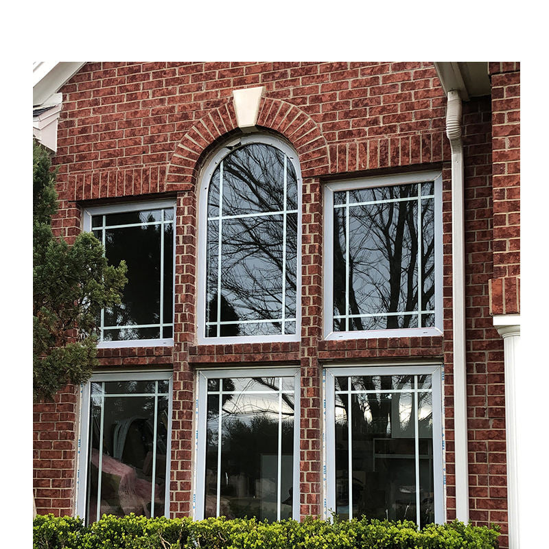 Rothnow® Aluminum 55 Series casement window in arched shape with black frame, 1000mm by 1000mm dimensions, showcasing its stylish design.