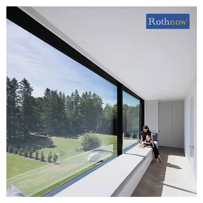 Rothnow® Aluminum 55 Series fixed window measuring 1000mm W x 1000mm H with black frame, designed for modern home interiors.