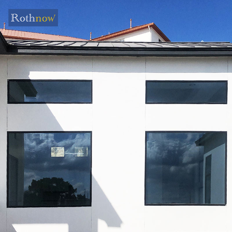 Rothnow® Aluminum Window 55 Series fixed window, 1000mm wide x 1000mm high, black frame, modern design for homes and offices.