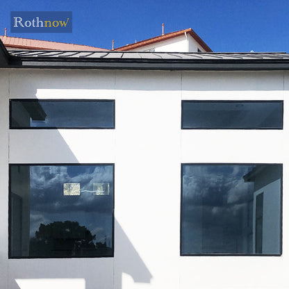 Rothnow® Aluminum Window 55 Series fixed window, 1000mm wide x 1000mm high, black frame, modern design for homes and offices.
