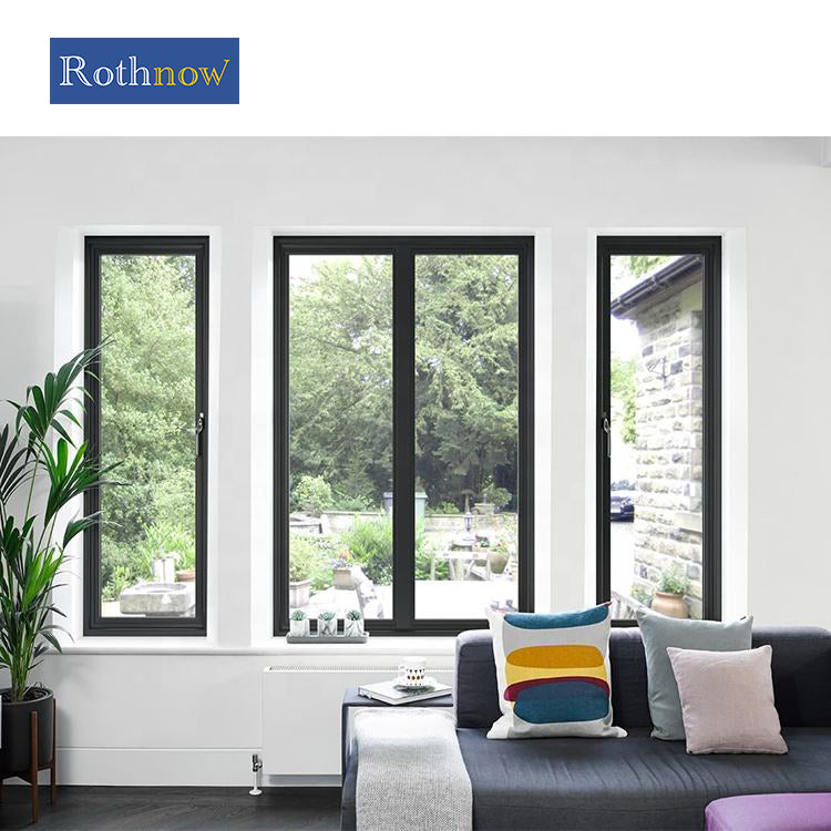 Rothnow® Aluminum 55 Series fixed window, oversized black aluminum window with 1000mm x 1000mm dimensions, modern design.