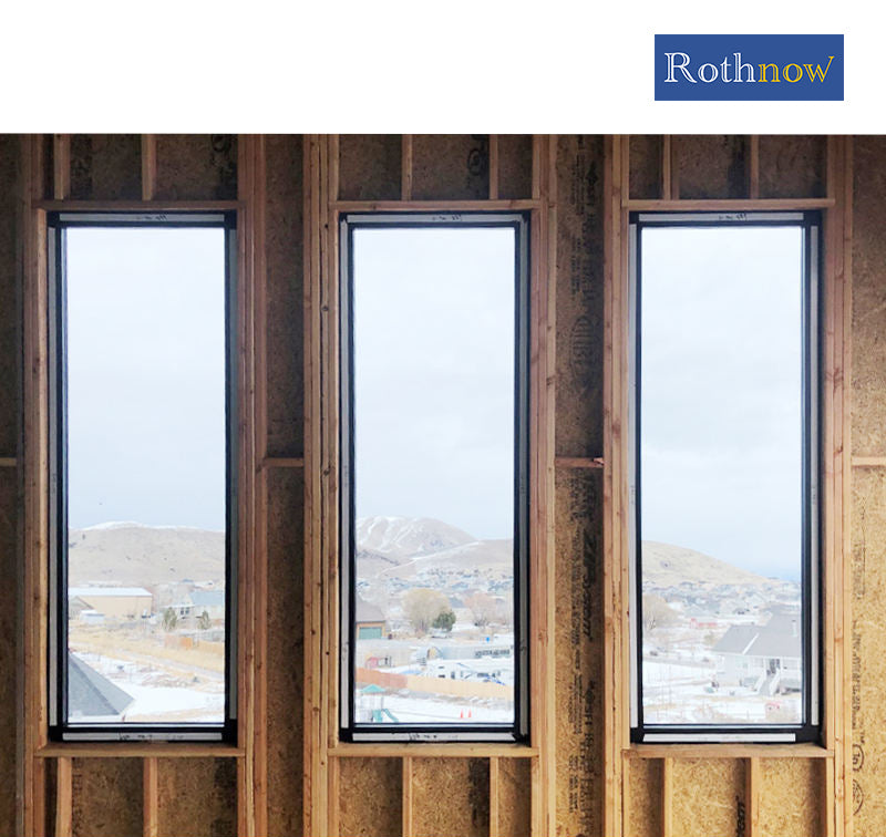 Rothnow aluminum 55 series fixed window with nailed fin, black finish, 1000mm W x 1000mm H, modern design for homes and offices