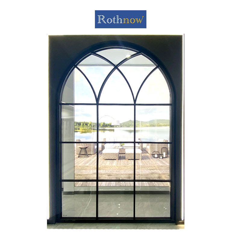 Rothnow® Aluminum Window 55 Series fixed window with black frame and decorative strips, measuring 1000mm x 1000mm.