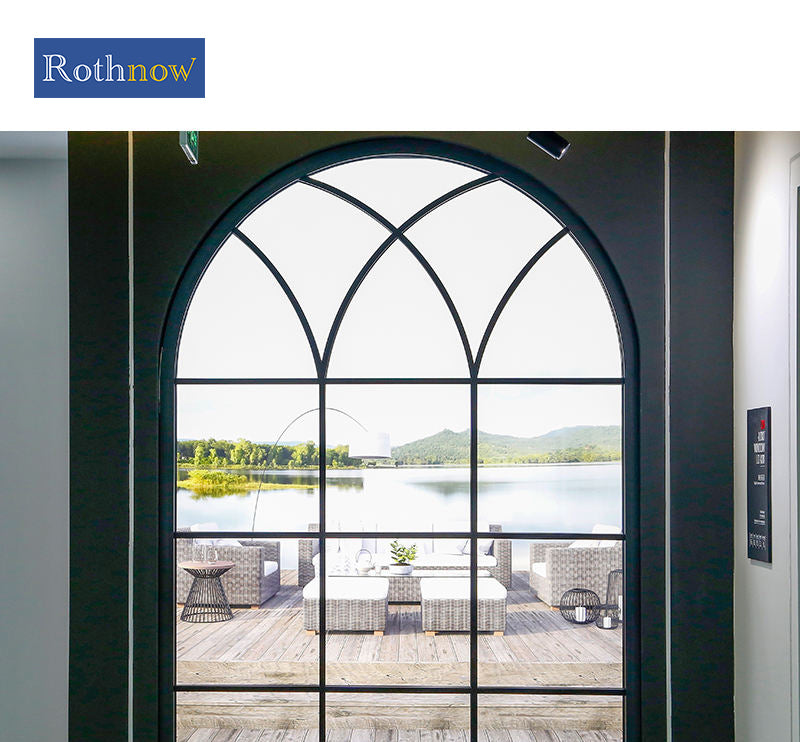 Rothnow® Aluminum 55 Series Fixed Window with decorative strips, black frame, 1000mm x 1000mm size, modern window design