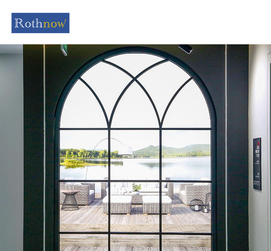 Rothnow® Aluminum 55 Series Fixed Window with decorative strips, black frame, 1000mm x 1000mm size, modern window design