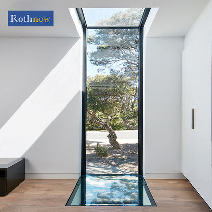 Rothnow® Aluminum Window 55 Series fixed window with black frame and decorative strips, 1000mm W x 1000mm H.