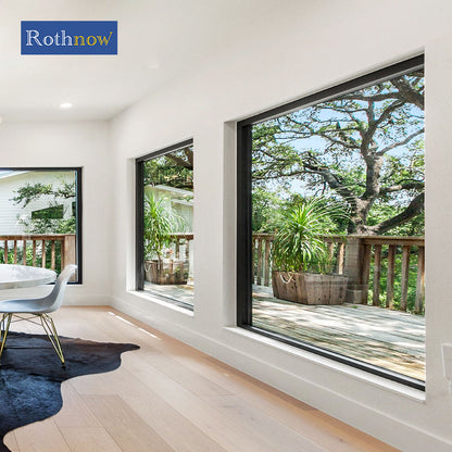 Rothnow® Aluminum 55 Series Fixed Window with decorative strips, black finish, 1000mm x 1000mm window for modern home design.