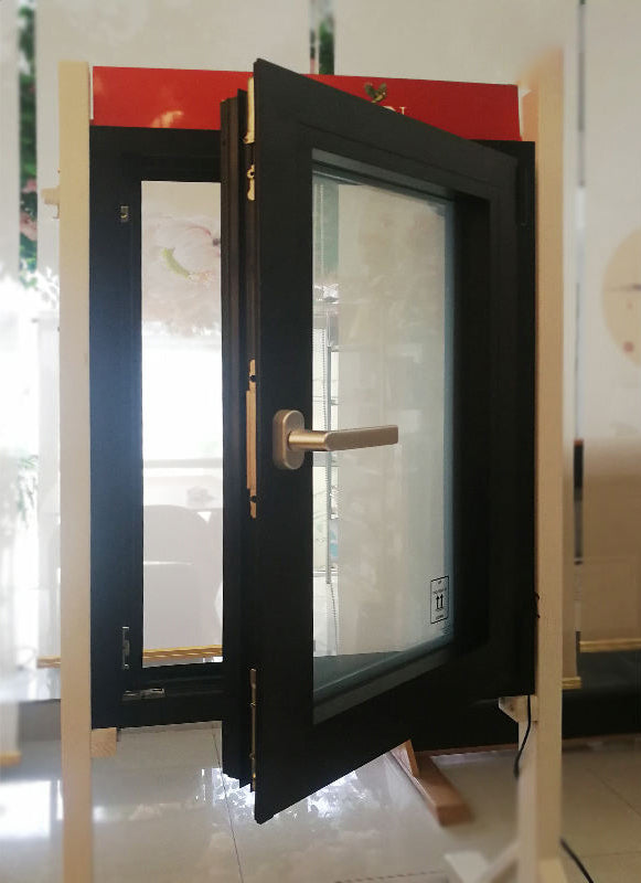 Rothnow Aluminum Window 55 Series with thermal break, tilt-turn design, auto-frosted glass, black frame, 1000x1000mm size