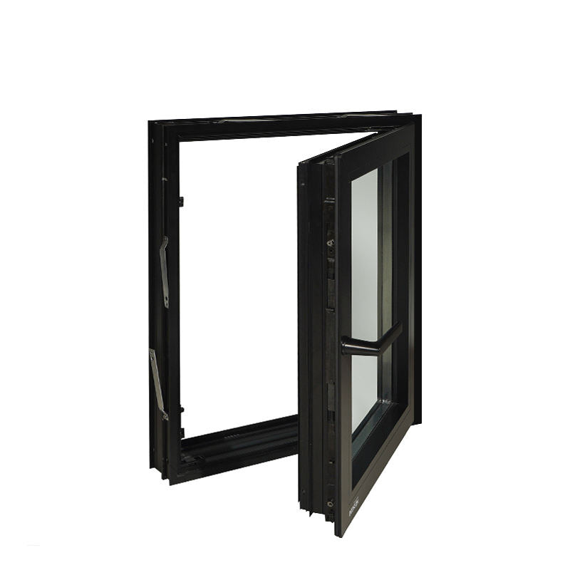 Rothnow® Aluminum 55 Series Thermal Break Tilt & Turn Window in black, 1000mm x 1000mm, with sleek black frame and tilt-turn design.