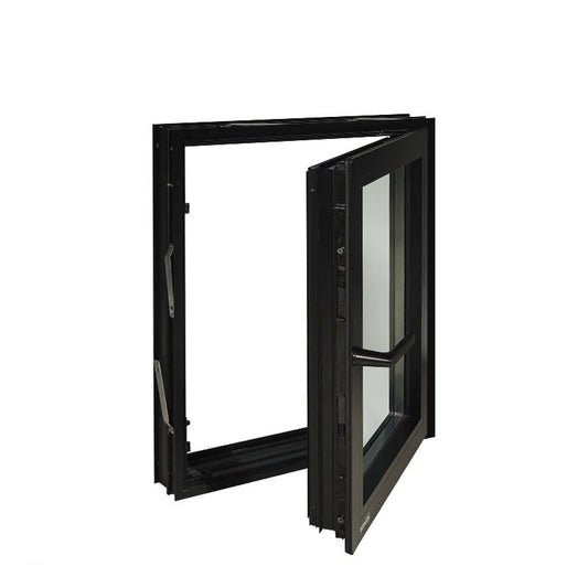 Rothnow® Aluminum 55 Series Thermal Break Tilt & Turn Window in black, 1000mm x 1000mm, with sleek black frame and tilt-turn design.