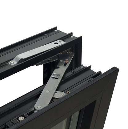 Rothnow Aluminum 55 Series Black Tilt & Turn Window with thermal break, 1000mm x 1000mm size, showing sleek black frame and window open.