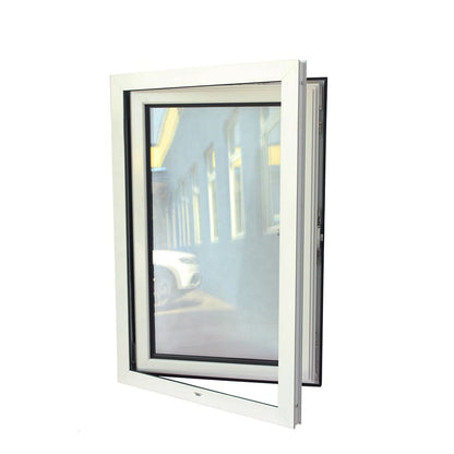 White Rothnow® 55 Series aluminum tilt and turn window with thermal break, shown with open tilt position and black exterior frame.