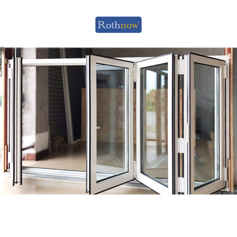 Rothnow® Aluminum 70 Series folding window for balcony, 1000mm x 1000mm, black finish, showcasing its sleek design and panes.