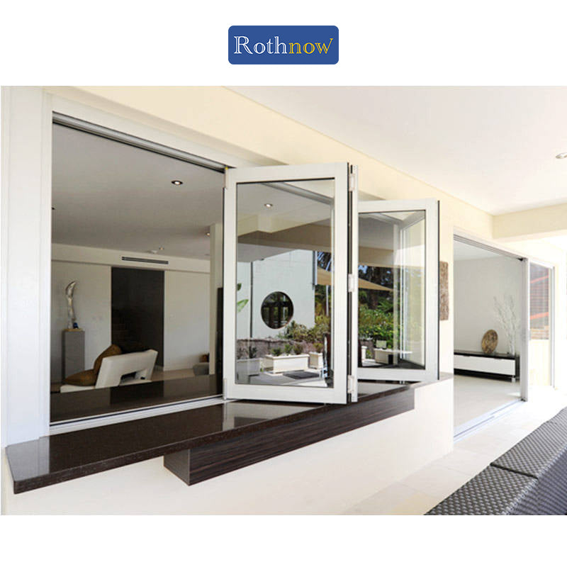 Rothnow aluminum 70 Series folding window for balcony, black finish, 1000mm wide by 1000mm high, with a 150mm frame depth.