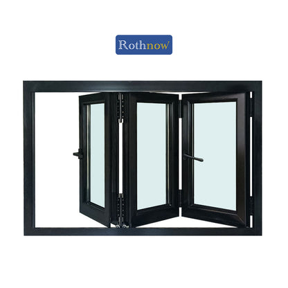Rothnow® Aluminum Folding Window 70 Series with thermal break, black frame, 1000mm x 1000mm, showcasing sleek modern design