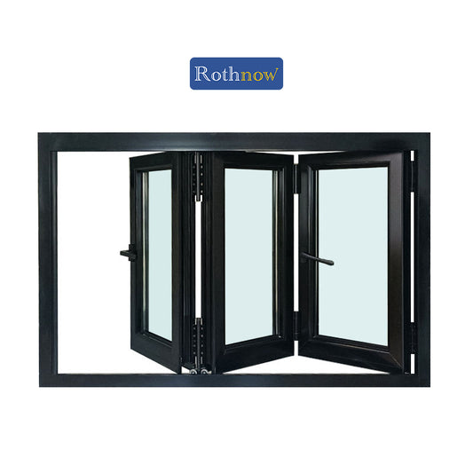 Rothnow® Aluminum Folding Window 70 Series with thermal break, black frame, 1000mm x 1000mm, showcasing sleek modern design