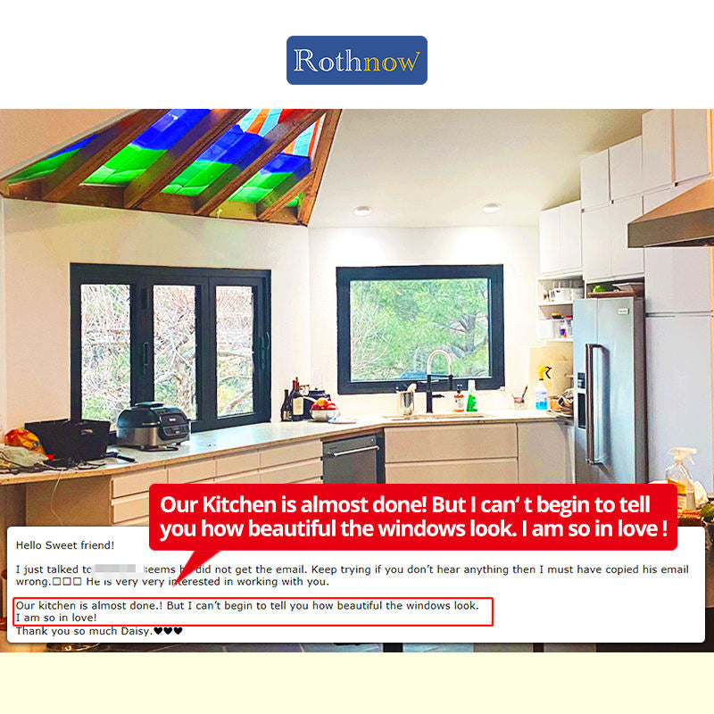 Rothnow® Aluminum 70 Series Folding Window with thermal break, black finish, 1000mm x 1000mm, showcasing the window's folding design.