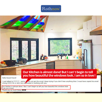Rothnow® Aluminum 70 Series Folding Window with thermal break, black finish, 1000mm x 1000mm, showcasing the window's folding design.