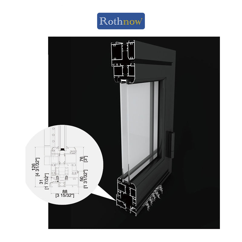 Rothnow® Aluminum 70 Series Folding Window with thermal break, black finish, 1000mm wide by 1000mm high, showcasing sleek window design