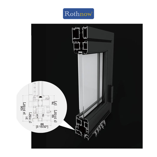 Rothnow® Aluminum 70 Series Folding Window with thermal break, black finish, 1000mm wide by 1000mm high, showcasing sleek window design