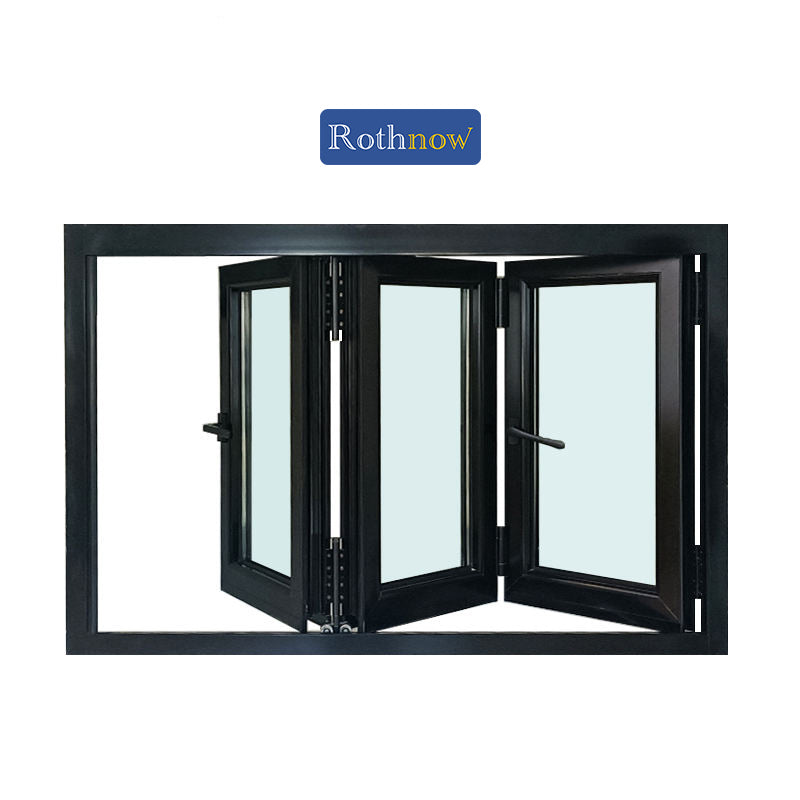 Rothnow Aluminum Window 70 Series folding window with thermal break, black finish, 1000mm x 1000mm, durable and energy-efficient.