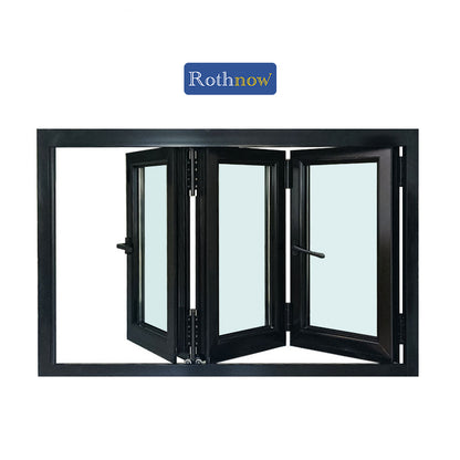 Rothnow Aluminum Window 70 Series folding window with thermal break, black finish, 1000mm x 1000mm, durable and energy-efficient.