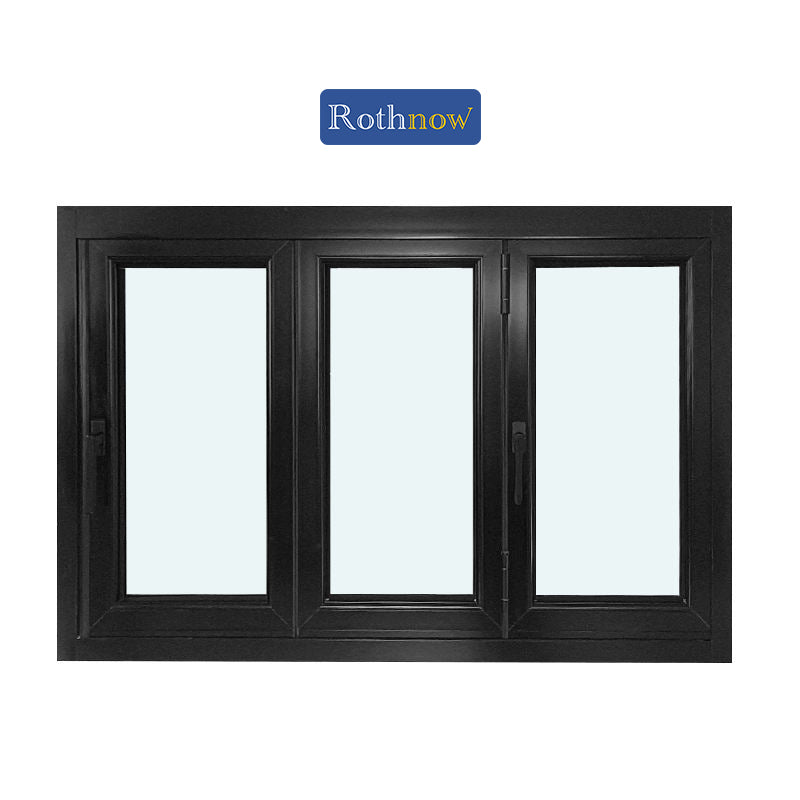 Rothnow® Aluminum 70 Series Folding Window with thermal break, black finish, 1000mm wide by 1000mm high, open view of window frame