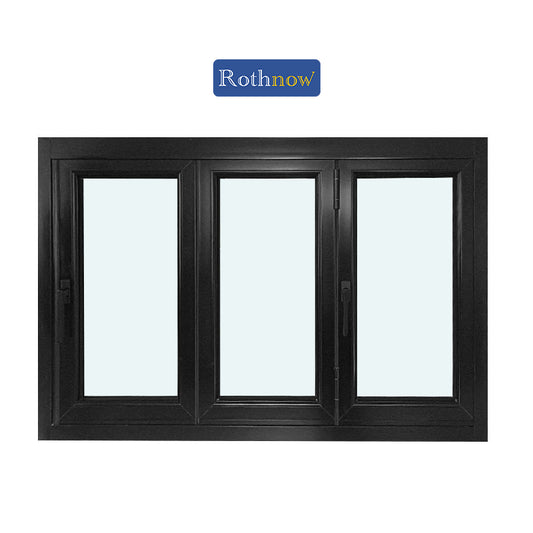 Rothnow® Aluminum 70 Series Folding Window with thermal break, black finish, 1000mm wide by 1000mm high, open view of window frame