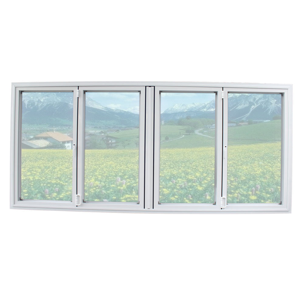 White Rothnow® 70 Series aluminum folding window, 1000mm x 1000mm, with black frame detail and openable window panes.