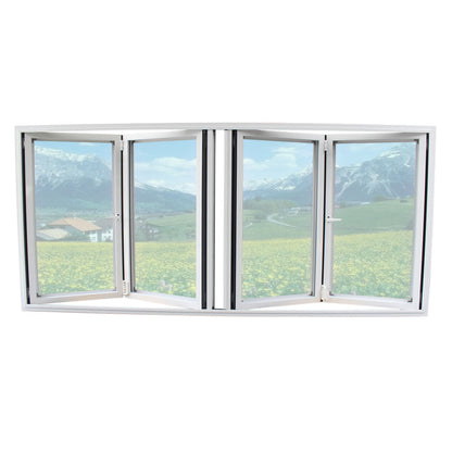 Rothnow® Aluminum Window 70 Series folding window in white, with black frame, 1000mm x 1000mm dimensions, showcasing modern design.